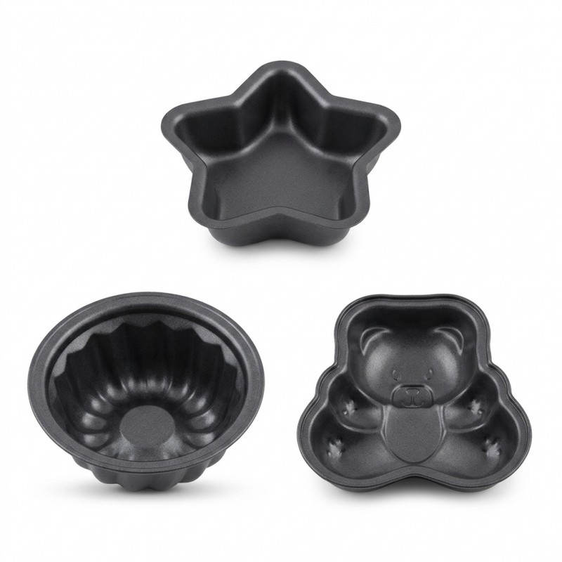 Set 3 forme briose teflonate rotunda steluta ursulet 12 cm copt copii Adison